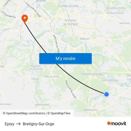 Episy to Bretigny-Sur-Orge map