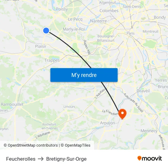 Feucherolles to Bretigny-Sur-Orge map