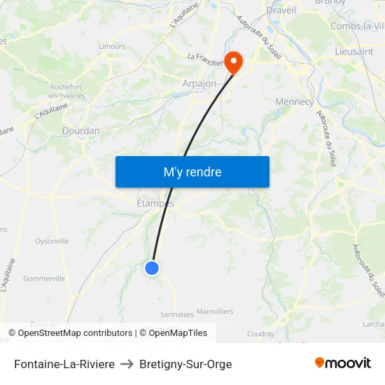 Fontaine-La-Riviere to Bretigny-Sur-Orge map