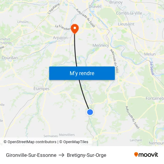 Gironville-Sur-Essonne to Bretigny-Sur-Orge map