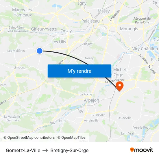 Gometz-La-Ville to Bretigny-Sur-Orge map