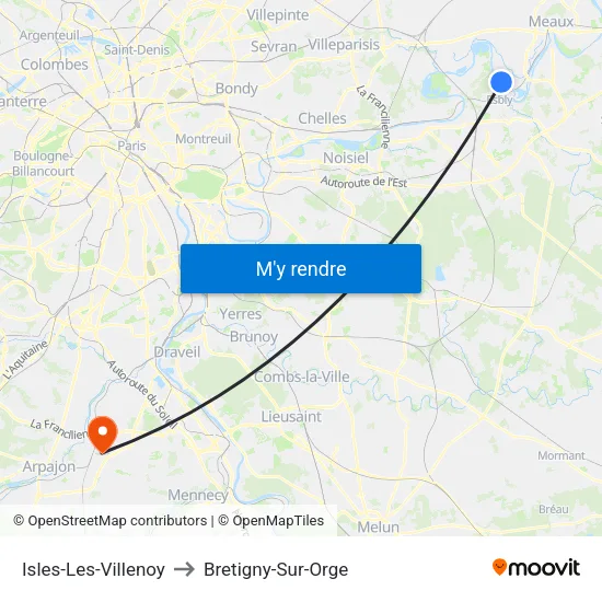 Isles-Les-Villenoy to Bretigny-Sur-Orge map
