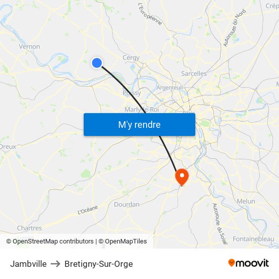 Jambville to Bretigny-Sur-Orge map