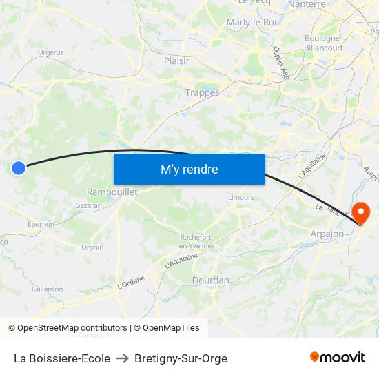La Boissiere-Ecole to Bretigny-Sur-Orge map