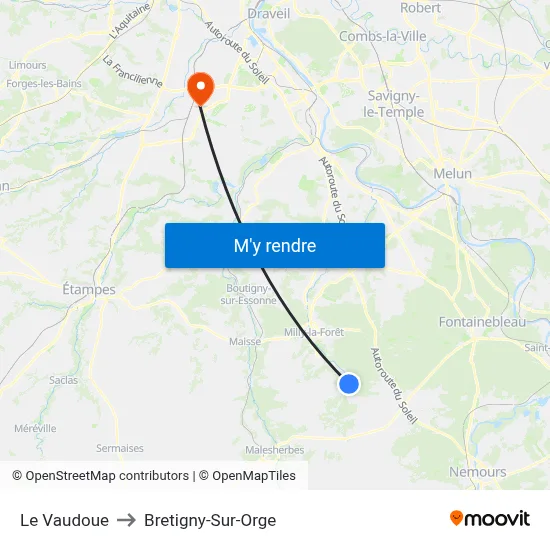 Le Vaudoue to Bretigny-Sur-Orge map