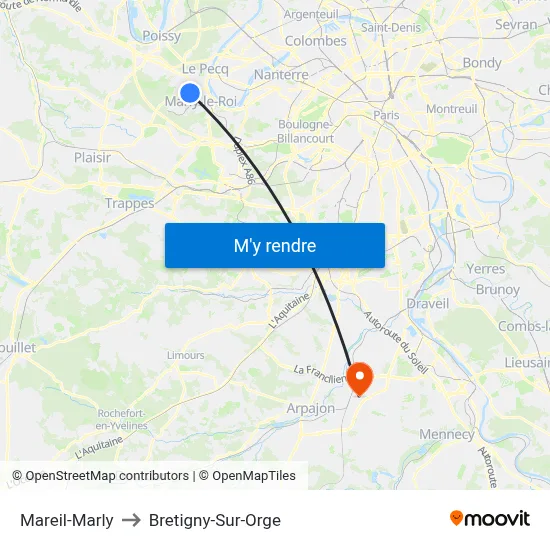 Mareil-Marly to Bretigny-Sur-Orge map
