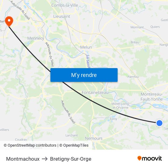 Montmachoux to Bretigny-Sur-Orge map