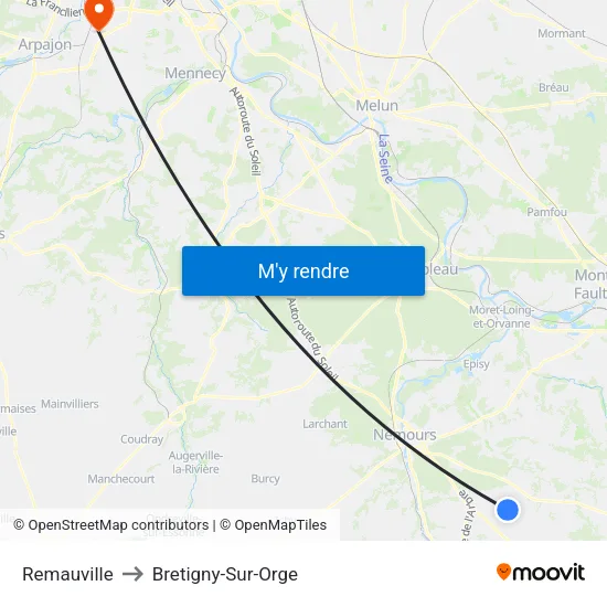 Remauville to Bretigny-Sur-Orge map