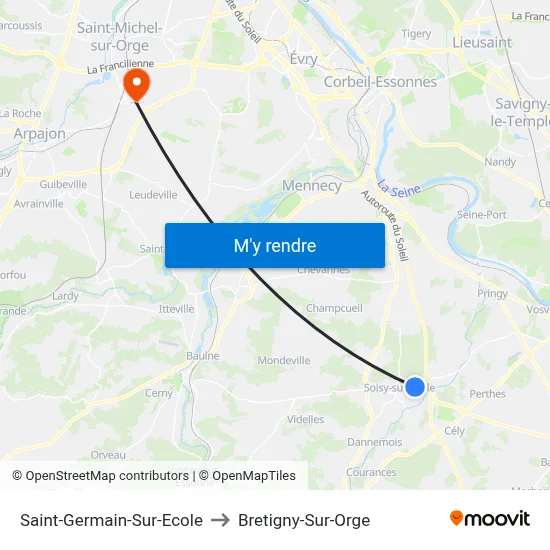 Saint-Germain-Sur-Ecole to Bretigny-Sur-Orge map