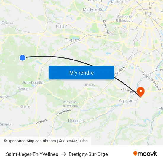 Saint-Leger-En-Yvelines to Bretigny-Sur-Orge map