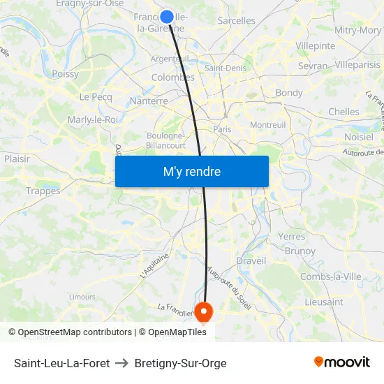 Saint-Leu-La-Foret to Bretigny-Sur-Orge map