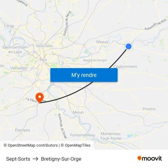 Sept-Sorts to Bretigny-Sur-Orge map