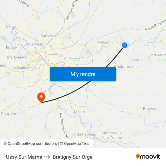 Ussy-Sur-Marne to Bretigny-Sur-Orge map