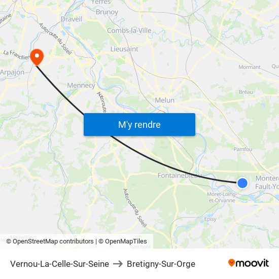 Vernou-La-Celle-Sur-Seine to Bretigny-Sur-Orge map