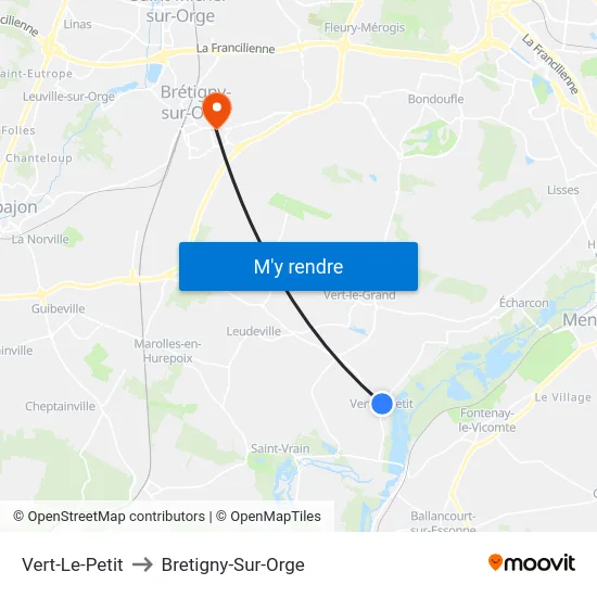 Vert-Le-Petit to Bretigny-Sur-Orge map