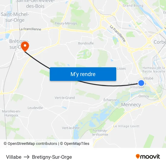 Villabe to Bretigny-Sur-Orge map