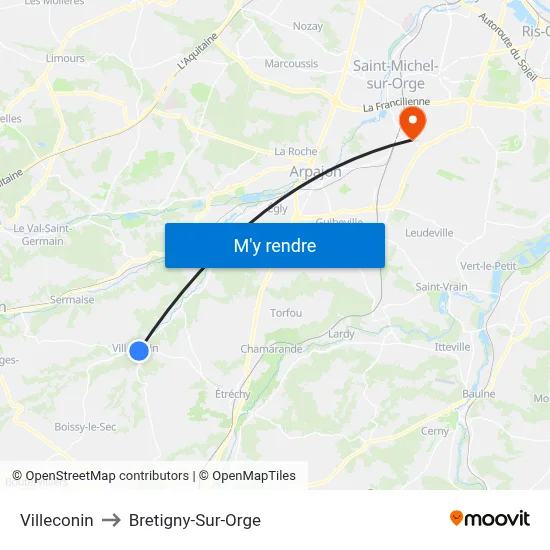 Villeconin to Bretigny-Sur-Orge map