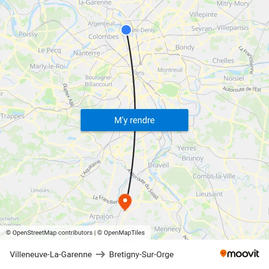 Villeneuve-La-Garenne to Bretigny-Sur-Orge map