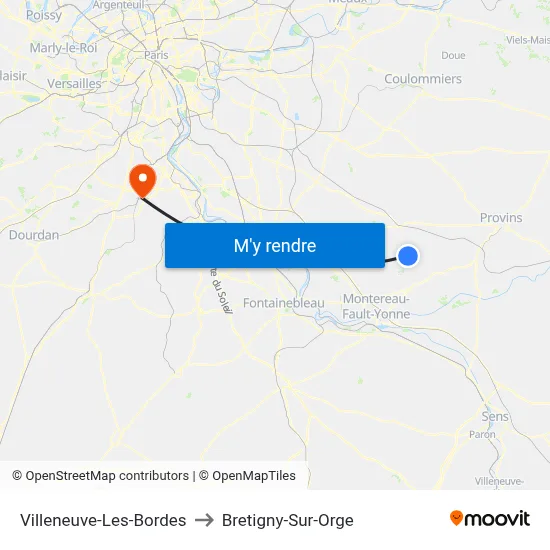 Villeneuve-Les-Bordes to Bretigny-Sur-Orge map