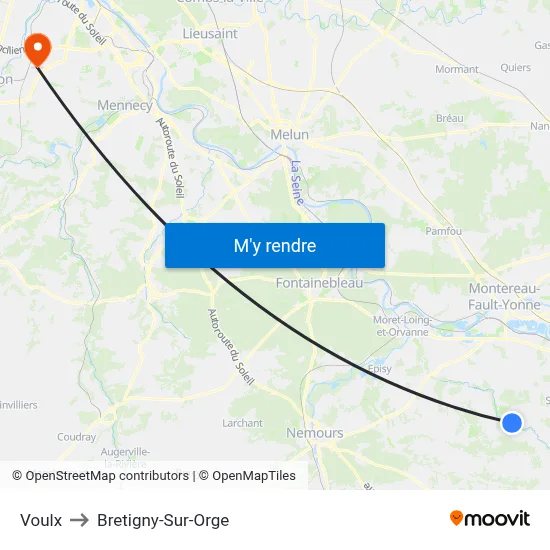 Voulx to Bretigny-Sur-Orge map