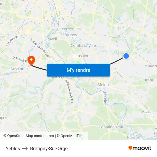 Yebles to Bretigny-Sur-Orge map