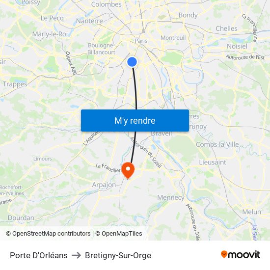 Porte D'Orléans to Bretigny-Sur-Orge map