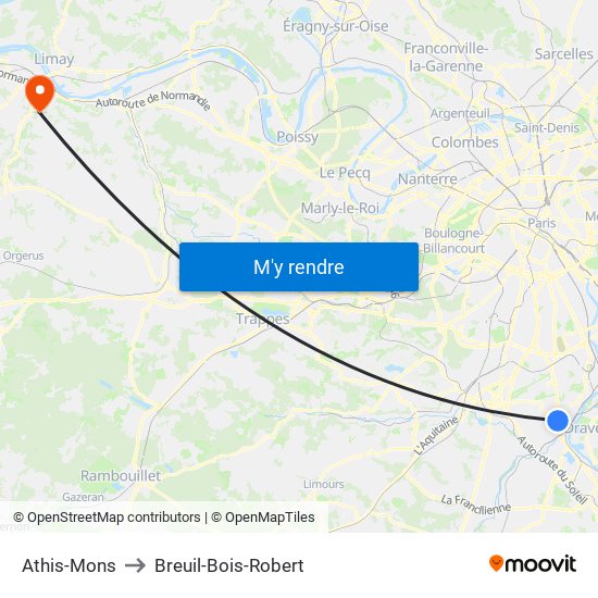 Athis-Mons to Breuil-Bois-Robert map