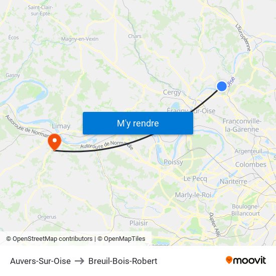 Auvers-Sur-Oise to Breuil-Bois-Robert map