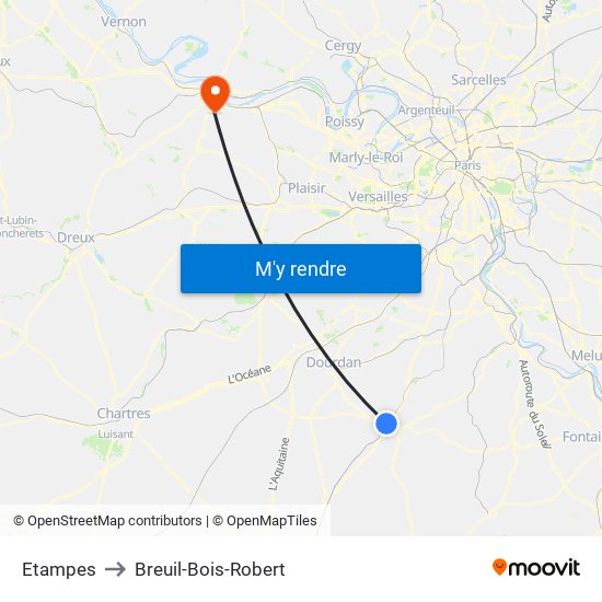 Etampes to Breuil-Bois-Robert map