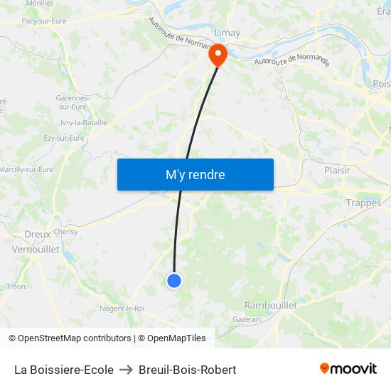 La Boissiere-Ecole to Breuil-Bois-Robert map