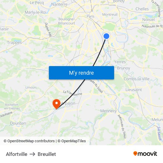 Alfortville to Breuillet map