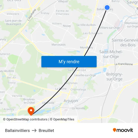 Ballainvilliers to Breuillet map