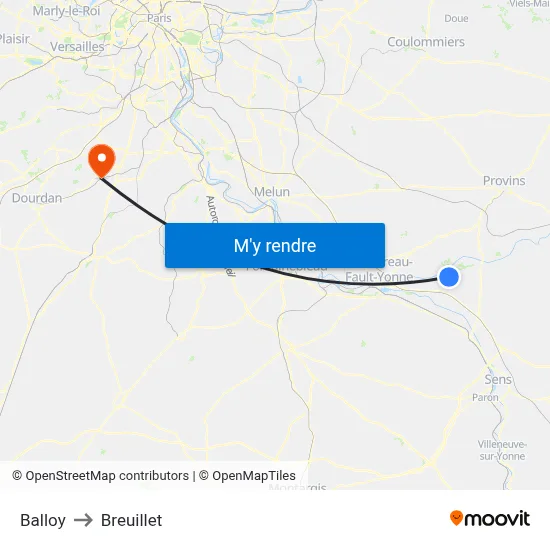 Balloy to Breuillet map