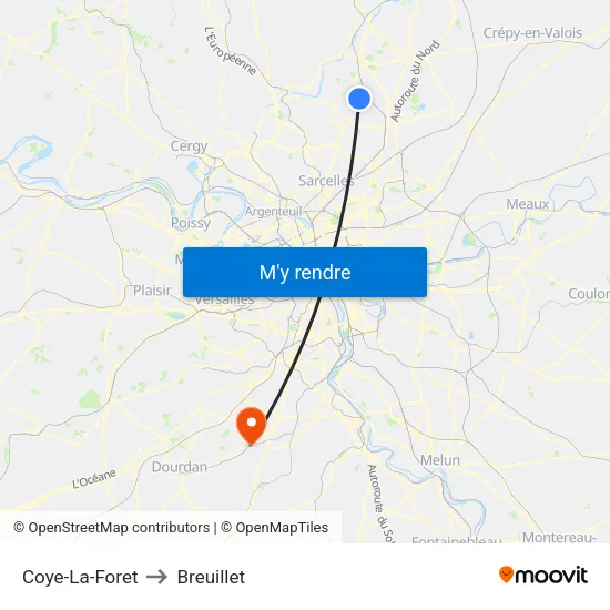 Coye-La-Foret to Breuillet map