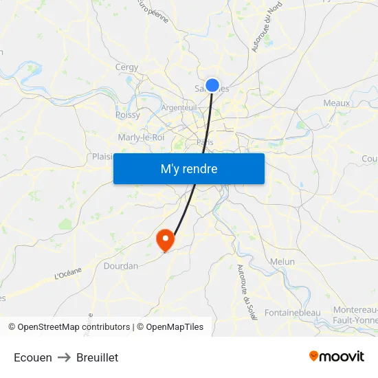 Ecouen to Breuillet map