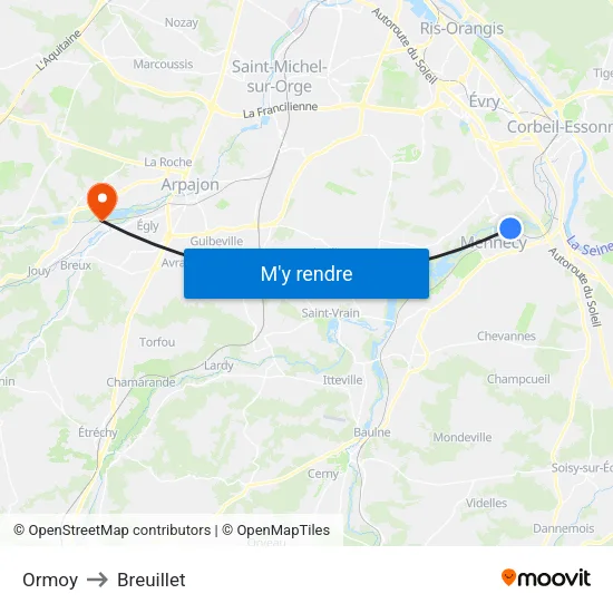 Ormoy to Breuillet map