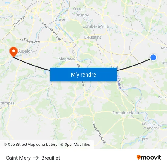 Saint-Mery to Breuillet map