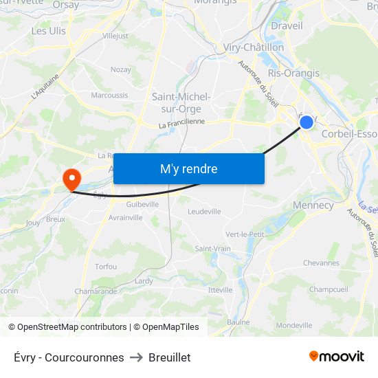 Évry - Courcouronnes to Breuillet map