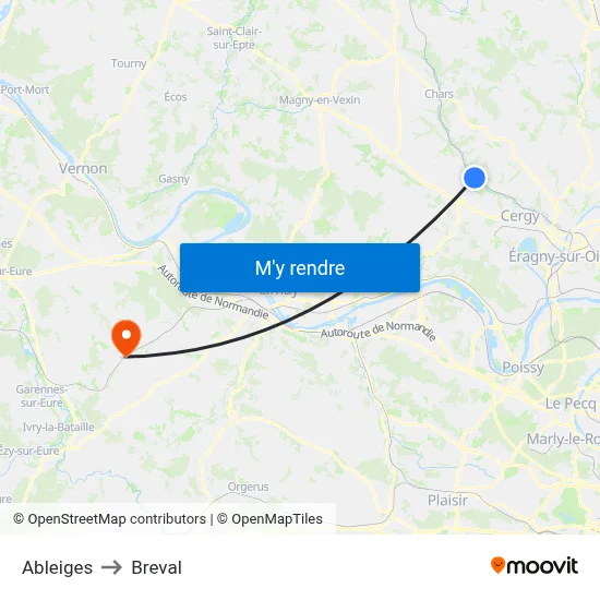 Ableiges to Breval map
