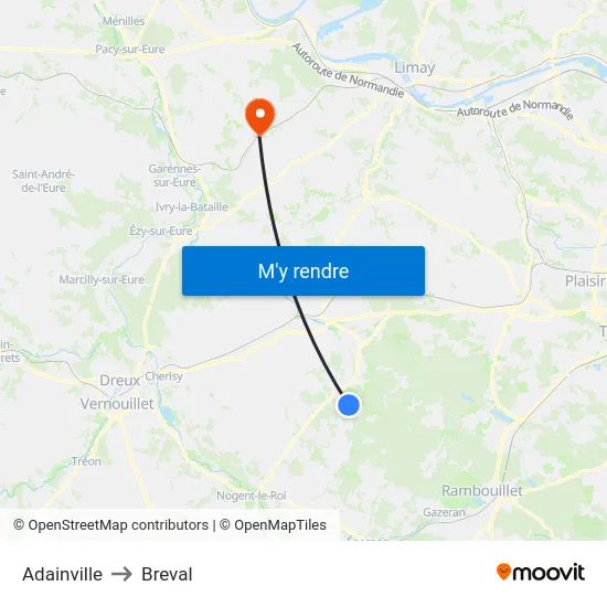 Adainville to Breval map