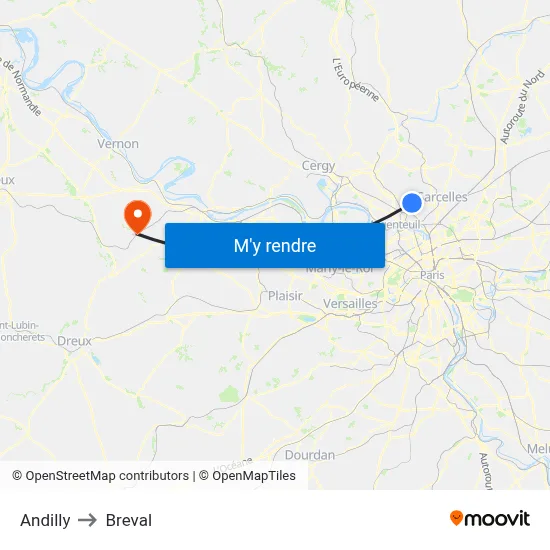 Andilly to Breval map