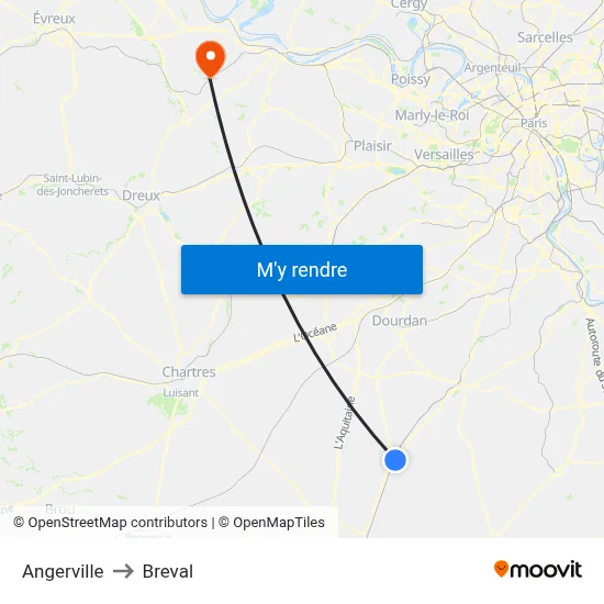 Angerville to Breval map