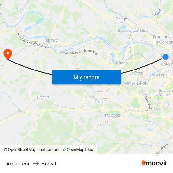 Argenteuil to Breval map