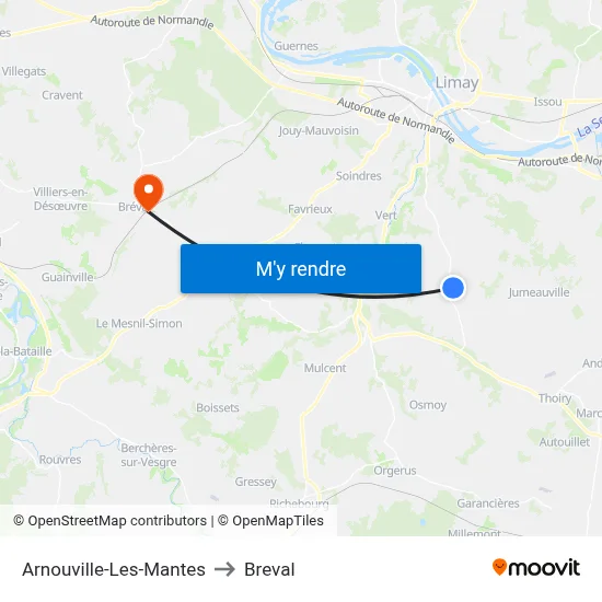 Arnouville-Les-Mantes to Breval map