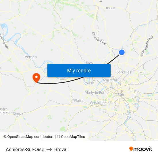 Asnieres-Sur-Oise to Breval map
