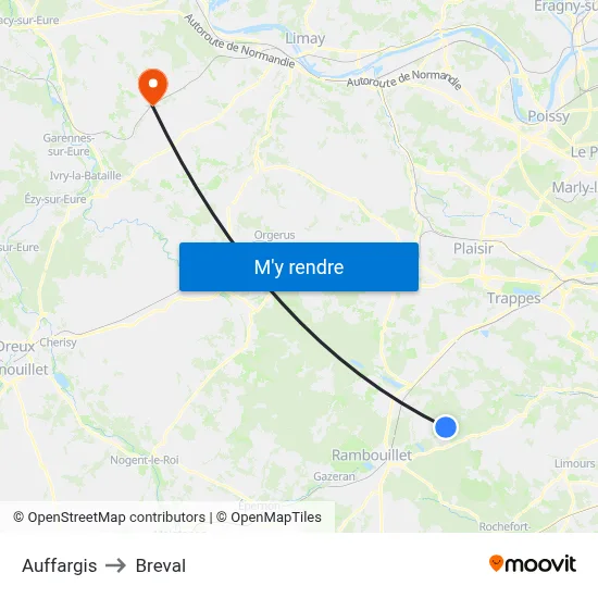 Auffargis to Breval map
