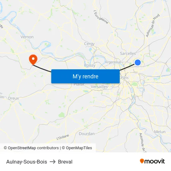 Aulnay-Sous-Bois to Breval map