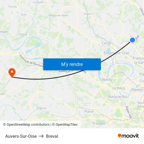 Auvers-Sur-Oise to Breval map