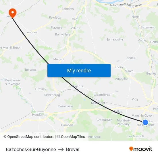Bazoches-Sur-Guyonne to Breval map