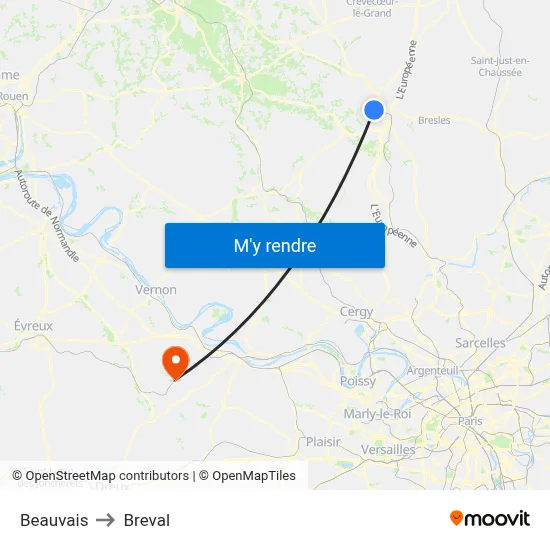 Beauvais to Breval map